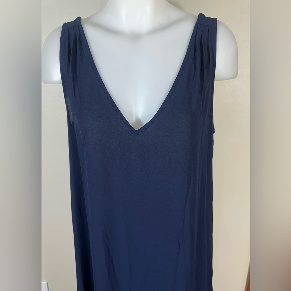 J Crew M Crepe Slip Dress Double V Neck Back Maxi Long Tank Boho Navy Blue A7837 - Picture 5 of 9